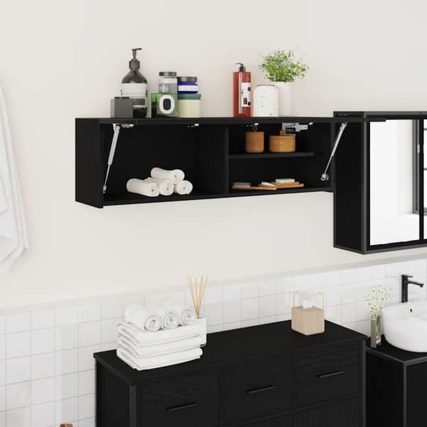 Väggskåp för badrum svart 100x25x30 cm konstruerat trä