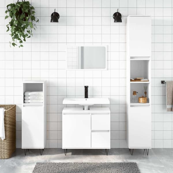 Badrumsskåp vit högglans 65x33x60 cm konstruerat trä