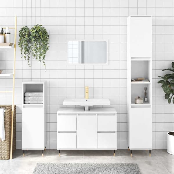 Badrumsskåp vit högglans 80x33x60 cm konstruerat trä