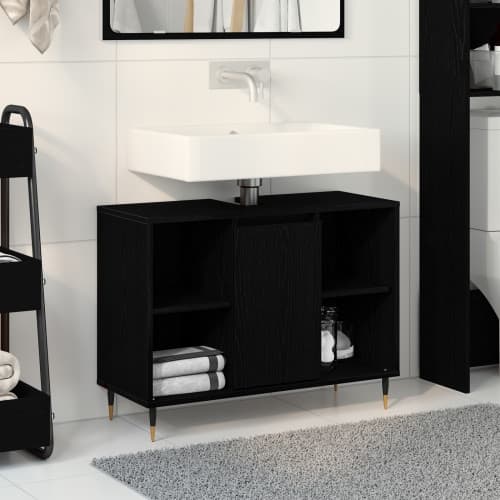Vanity Enhet Svart Ek Konstruerat Trä Medium Svart Ek Vanity