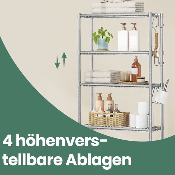Toilethylde - 4 niveauer - med hylder og kroge - due grå
