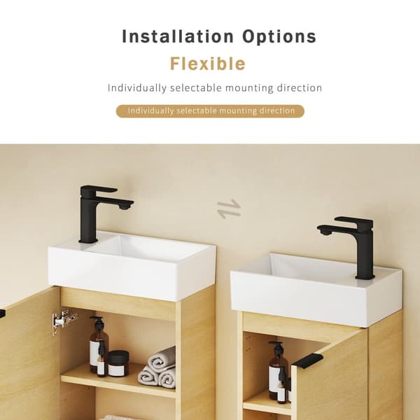 EMKE Badrumsskåp med handfat - Vitt handfat, rökt ekfinish, justerbart hyllplan, mjukstängande dörrar, modern design
