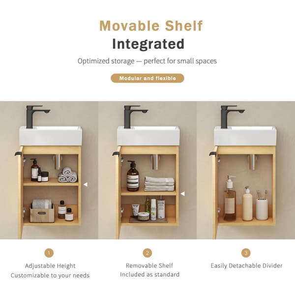 EMKE Badrumsskåp med handfat - Vitt handfat, rökt ekfinish, justerbart hyllplan, mjukstängande dörrar, modern design
