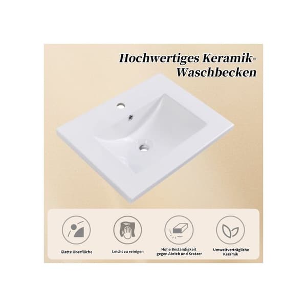 Enkel badrumsmöbel med 60 cm underdel och keramikhandfat, vit
