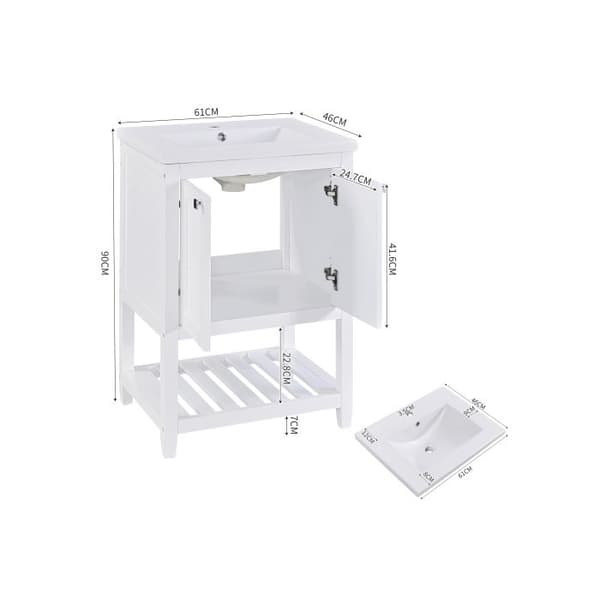 Enkel badrumsmöbel med 60 cm underdel och keramikhandfat, vit