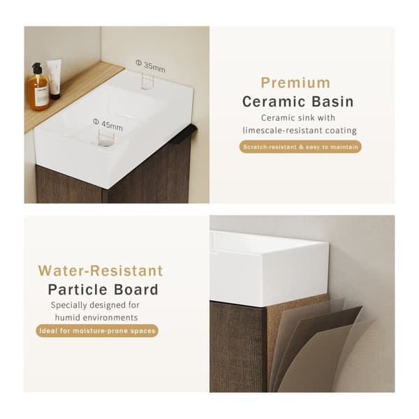 EMKE Badrumsskåp med handfat - Vitt handfat, justerbart hyllplan, mjukstängande dörrar, modern design
