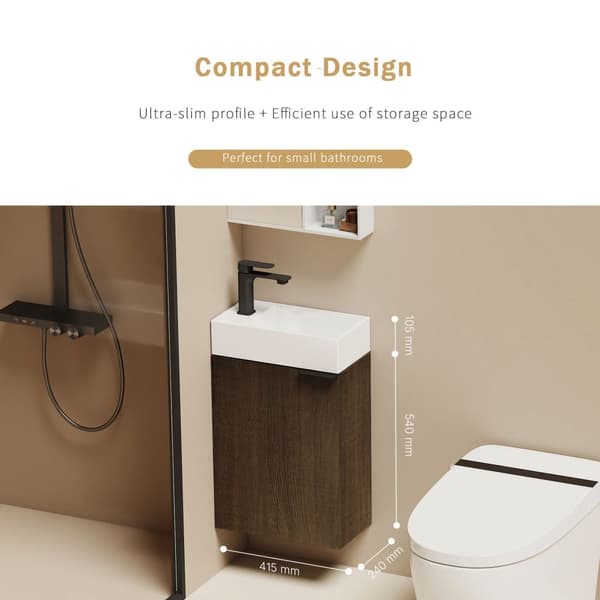 EMKE Badrumsskåp med handfat - Vitt handfat, justerbart hyllplan, mjukstängande dörrar, modern design
