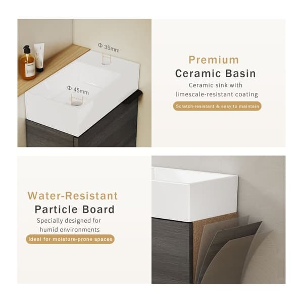EMKE Badrumsskåp med handfat - Vitt handfat, justerbart hyllplan, mjukstängande dörrar, modern design