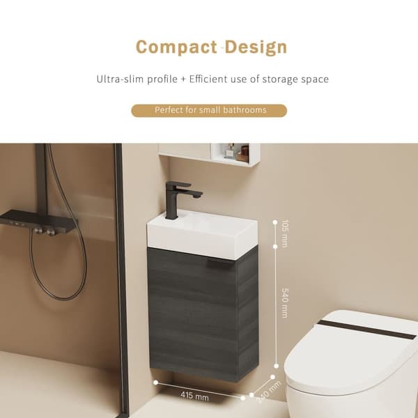 EMKE Badrumsskåp med handfat - Vitt handfat, justerbart hyllplan, mjukstängande dörrar, modern design