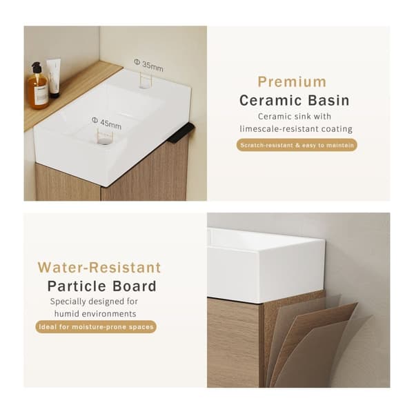 EMKE Badrumsskåp med handfat - Vitt handfat, justerbart hyllplan, mjukstängande dörrar, modern design
