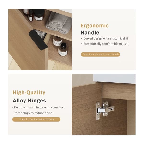 EMKE Badrumsskåp med handfat - Vitt handfat, justerbart hyllplan, mjukstängande dörrar, modern design