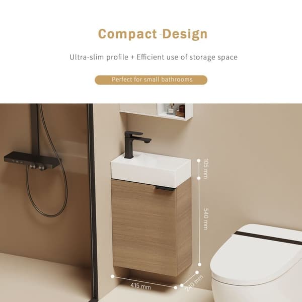 EMKE Badrumsskåp med handfat - Vitt handfat, justerbart hyllplan, mjukstängande dörrar, modern design