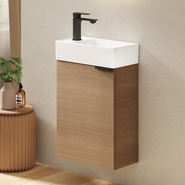 EMKE Badrumsskåp med handfat - Vitt handfat, justerbart hyllplan, mjukstängande dörrar, modern design