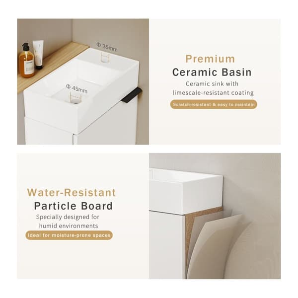 EMKE Badrumsskåp med handfat - Vitt handfat, justerbart hyllplan, mjukstängande dörrar, modern design