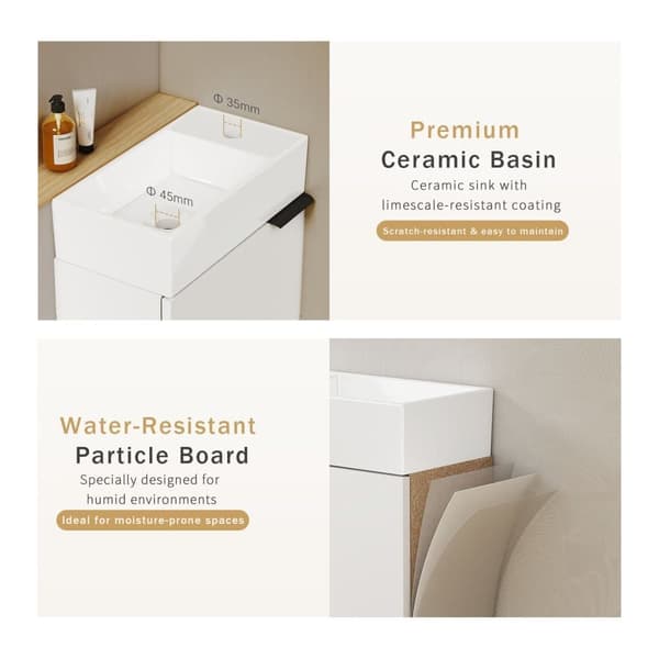 EMKE Badrumsskåp med handfat - Vitt handfat, justerbart hyllplan, mjukstängande dörrar, modern design
