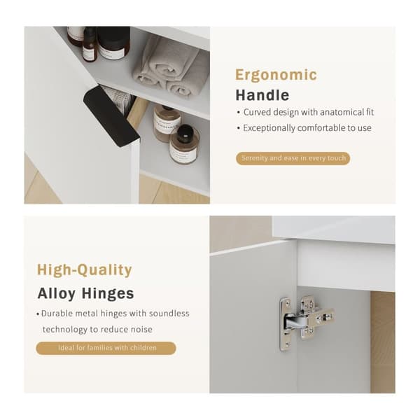 EMKE Badrumsskåp med handfat - Vitt handfat, justerbart hyllplan, mjukstängande dörrar, modern design
