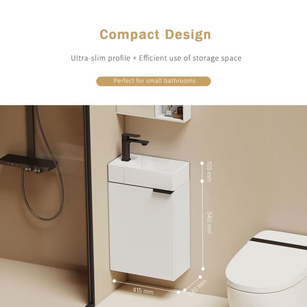 EMKE Badrumsskåp med handfat - Vitt handfat, justerbart hyllplan, mjukstängande dörrar, modern design