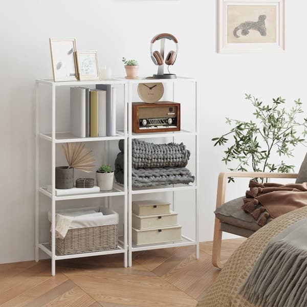 Rootz 4 -Tier Badrumshylla - Robust glashyllor - Metallram - 40 kg kapacitet - Space Saver - 30x40x95cm