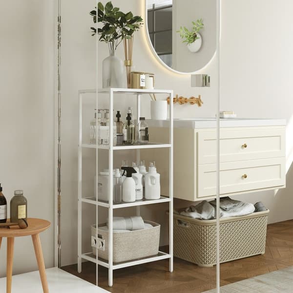 Rootz 4 -Tier Badrumshylla - Robust glashyllor - Metallram - 40 kg kapacitet - Space Saver - 30x40x95cm