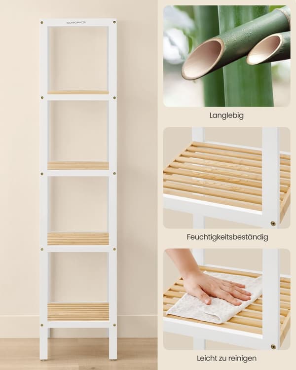 Rootz 5 -nivå badrumshylla - förvaringsställ - Organiserande stand - rymdbesparande - vit, brun - 33 x 33 x 146 cm