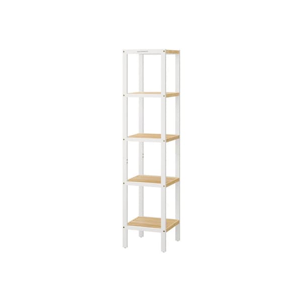 Rootz 5 -nivå badrumshylla - förvaringsställ - Organiserande stand - rymdbesparande - vit, brun - 33 x 33 x 146 cm