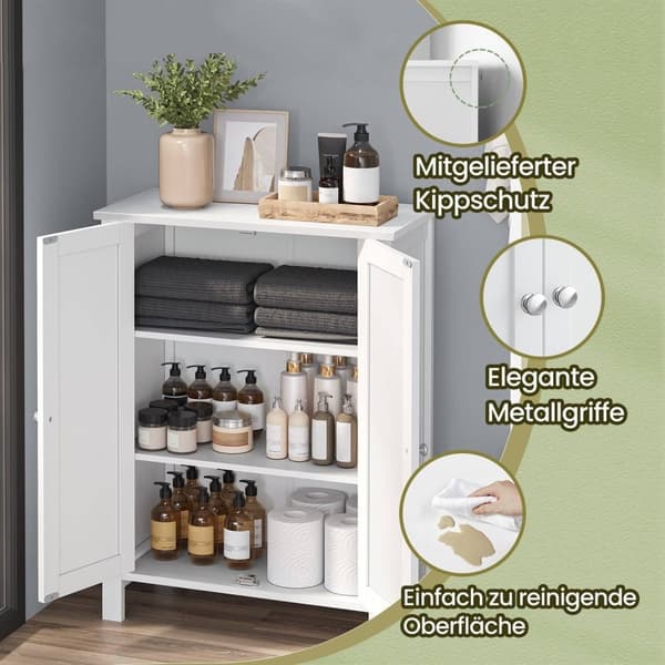 Rootz Badeværelsets kabinet - Fritstående opbevaringsskab - Hvid MDF - Rumbesparende design - 60 cm x 80 cm x 30 cm