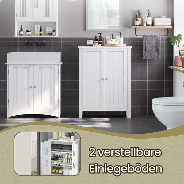 Rootz Badeværelsets kabinet - Fritstående opbevaringsskab - Hvid MDF - Rumbesparende design - 60 cm x 80 cm x 30 cm