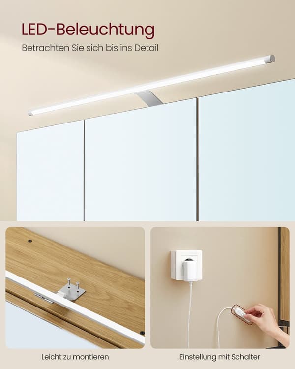 Rootz badeværelse skab - LED -belysning - brun og hvid -kompakt opbevaringsløsning - 14,5 x 70 x 70 cm
