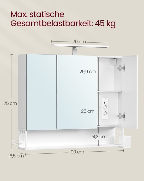 Rootz Badrumskåp - förvaringsenhet - Vanity Capboard - White Finish - Organiserar Essentials - 16,5 cm x 90 cm x 75 cm