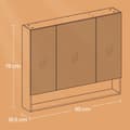 Miniatyrbild 5 av 6: Rootz Badrumskåp - 3 Door Mirror Cabinet - Träflipplatta - Molnvit finish - 16,5 x 90 x 75 cm