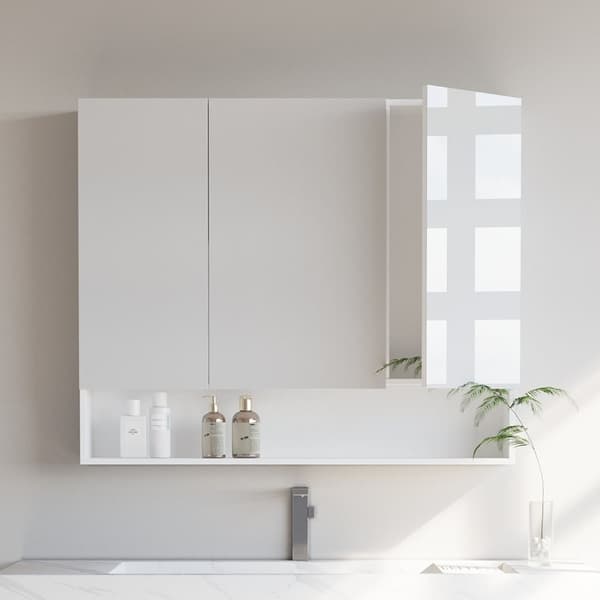 Rootz Badrumskåp - 3 Door Mirror Cabinet - Träflipplatta - Molnvit finish - 16,5 x 90 x 75 cm