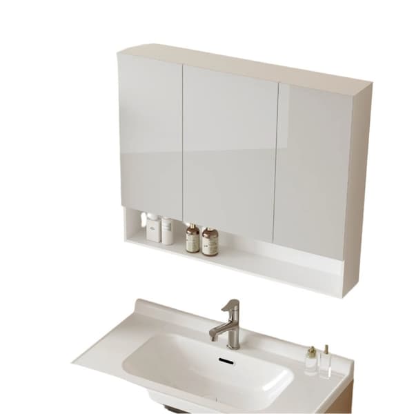 Rootz Badrumskåp - 3 Door Mirror Cabinet - Träflipplatta - Molnvit finish - 16,5 x 90 x 75 cm