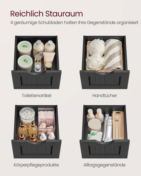 ROTZ BAMBRUMS SIDA CABILET - Förvaringskista - 4 Lådenhet - Svart MDF - 30 x 30 x 82 cm