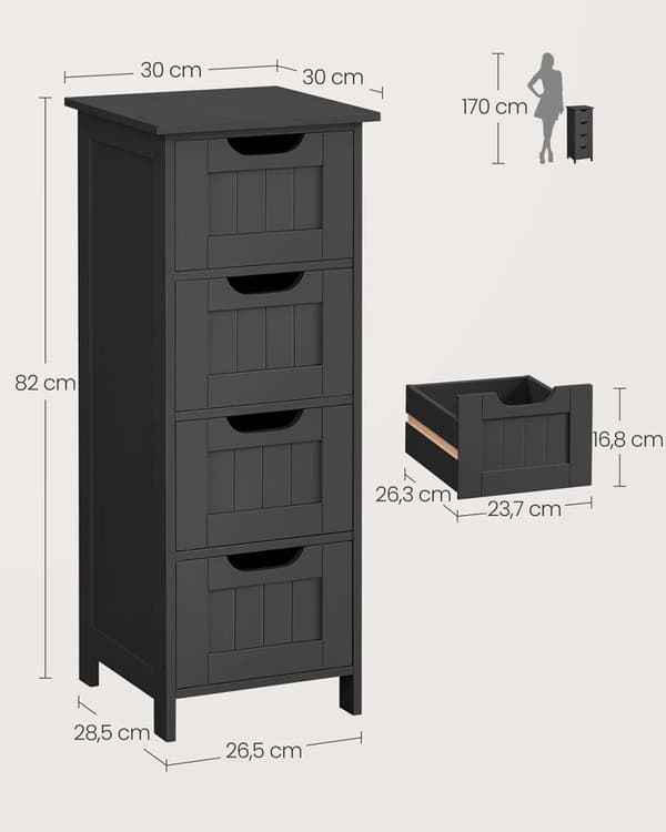 ROTZ BAMBRUMS SIDA CABILET - Förvaringskista - 4 Lådenhet - Svart MDF - 30 x 30 x 82 cm