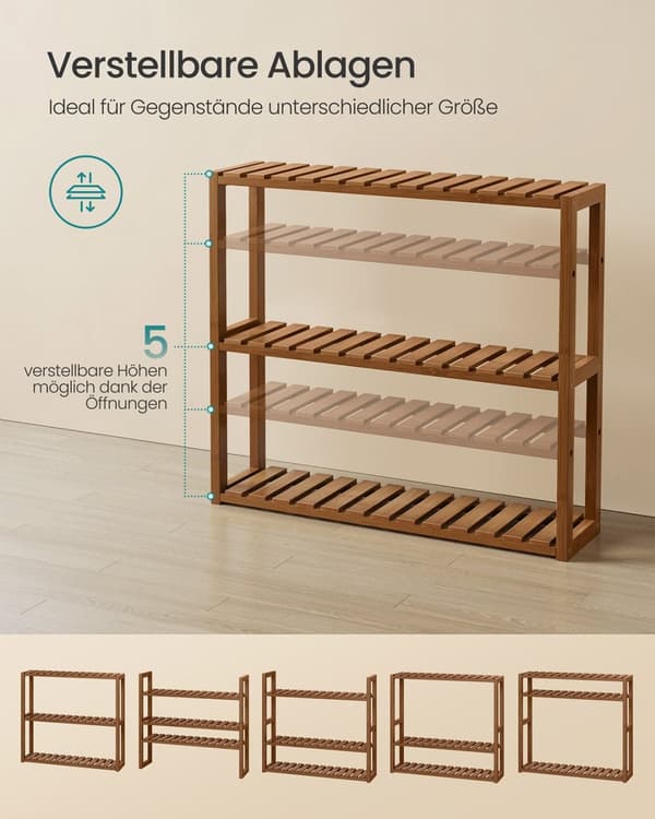 Rootz Badeværelse Hylde - Bambusopbevaringsenhed - Justerbare hylder - Rumbesparelse - 15 x 60 x 54 cm - Kaffebrun