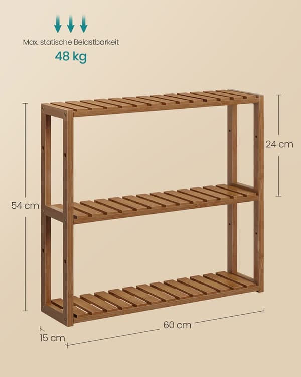 Rootz Badeværelse Hylde - Bambusopbevaringsenhed - Justerbare hylder - Rumbesparelse - 15 x 60 x 54 cm - Kaffebrun
