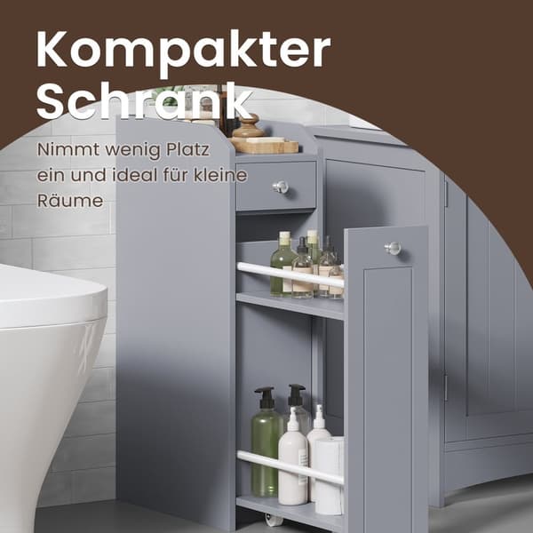 Rootz Gray Badrumskåp - smalt skåp - Small Toalettpappersskåp - Space Saving Design - 40 cm x 18 cm x 70 cm