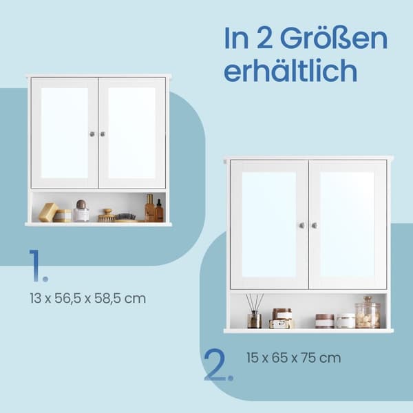Rootz Mirror Cabinet - Badeværelsesskab - Vægskab - Rumbesparende - 56 cm x 58 cm x 13cm