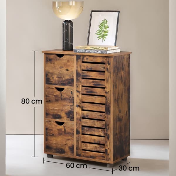 Rootz smalt badrumsskåp - sidoskåp - vintage brunt trä - rymdbesparande - 60 cm x 30 cm x 80 cm