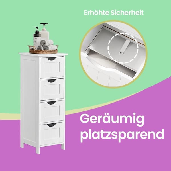 Rootz Side Cabinet 4 Skuffe Unit - Badeværelsesopbevaring - Arrangør - Funktionel design - 30 cm x 82 cm x 30 cm