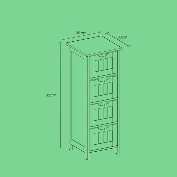 Rootz Side Cabinet 4 Skuffe Unit - Badeværelsesopbevaring - Arrangør - Funktionel design - 30 cm x 82 cm x 30 cm