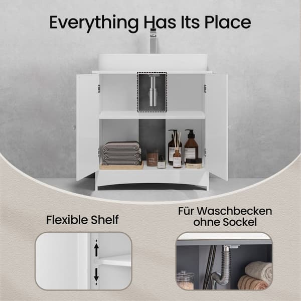 Rootz Sink Cabinet - Vanity Unit - Basskåp - Kompakt lagring - MDF White - 60 cm x 60 cm x 30 cm