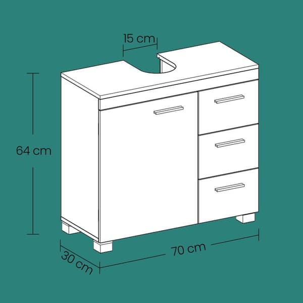 Rootz Sink Cabinet - Badrumskåp - Vanity Cabinet - 3 stora lådor - MDF - 30x70x64cm