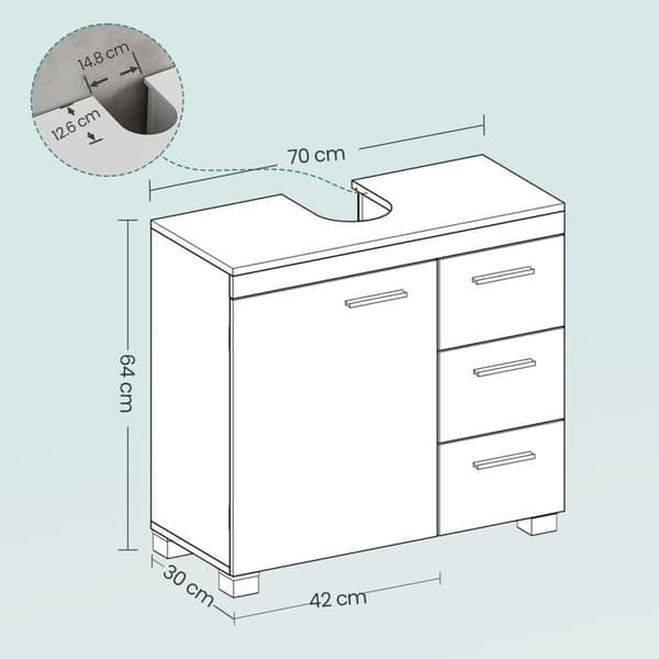 Rootz Sink Cabinet - Badrumskåp - Vanity Unit - 3 Stora lådor - Maximerar lagring - 30 x 70 x 64 cm