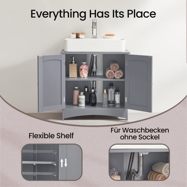 Rootz Sink Cabinet - Vanity Unit - Base Cabinet - Rumbesparende MDF - 30 x 60 x 60 cm - Grå