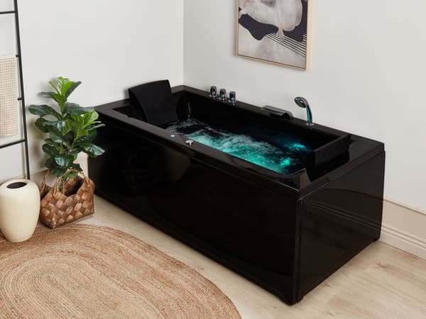 Poreamme musta 183 x 90 x 66 cm akryyli LED-valot 2 hengelle oikea rosteri metalli