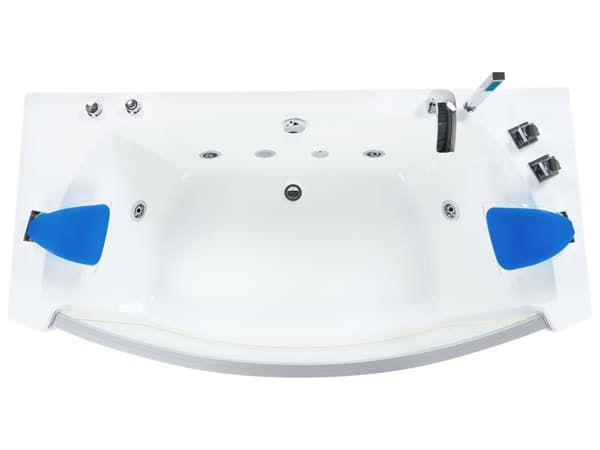 Poreamme valkoinen 175 x 60 x 85 cm akryyli lasi LED-valot 2 hengelle niskatuki vesiputoushana