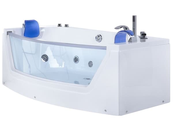 Poreamme valkoinen 175 x 60 x 85 cm akryyli lasi LED-valot 2 hengelle niskatuki vesiputoushana