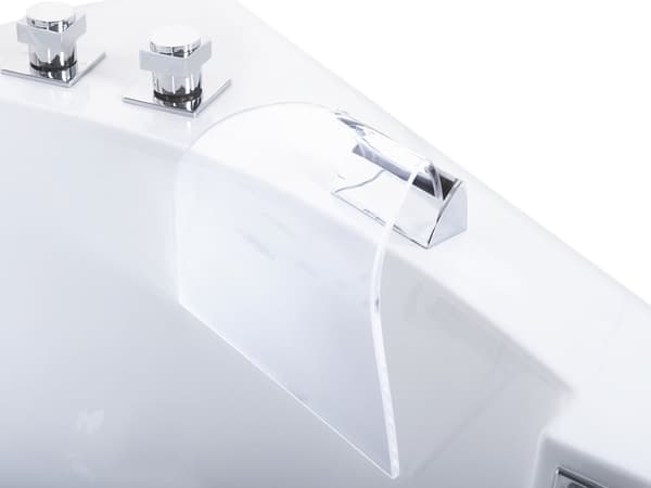Poreamme valkoinen 175 x 60 x 85 cm akryyli lasi LED-valot 2 hengelle niskatuki vesiputoushana