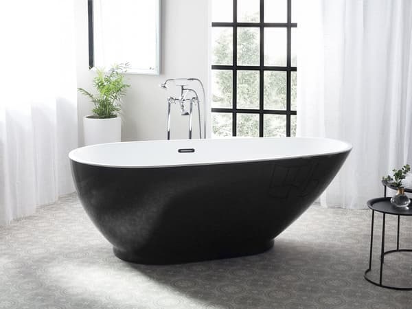 Fritstående Bad Badekar Sort og Hvid Sanitær Akryl 173 x 82 cm Oval Moderne Design